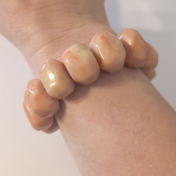 640 Chunky Orange Cream Blended Swirl Beaded Stretch‎ Bracelet - Picture 1 of 4